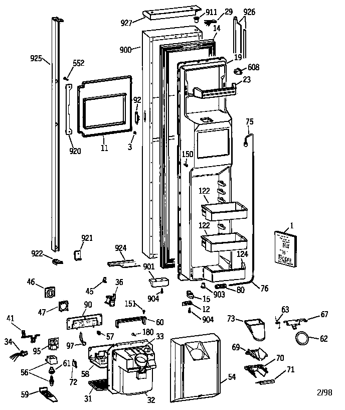 GE TPG24BFZCBB freezer door diagram