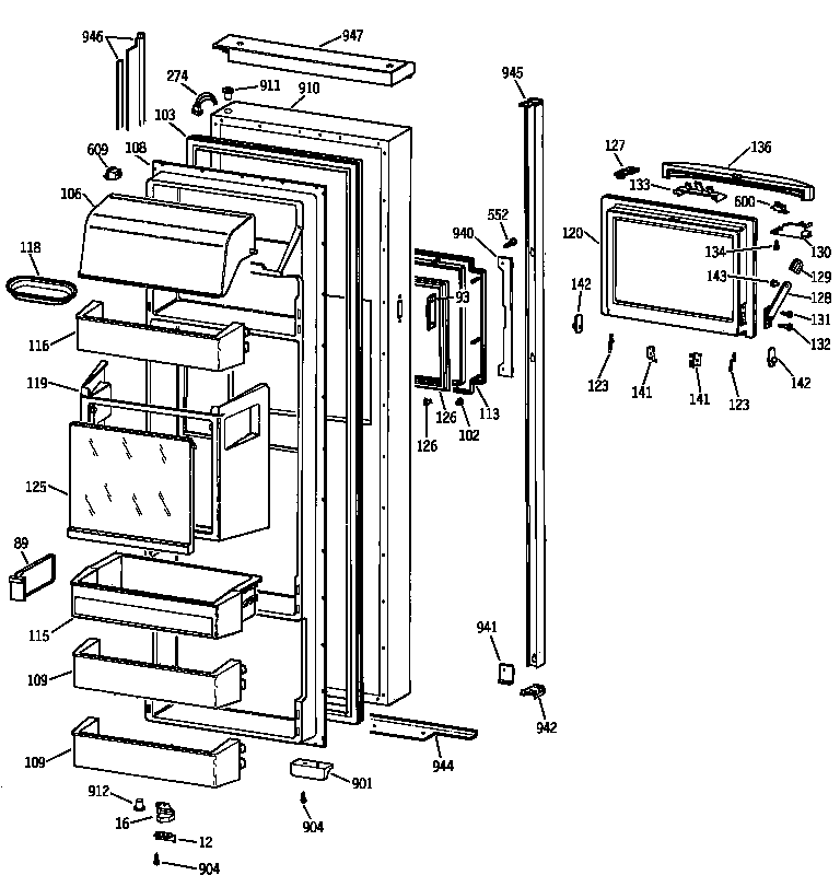 GE TPG24BFZCBB fresh food door diagram
