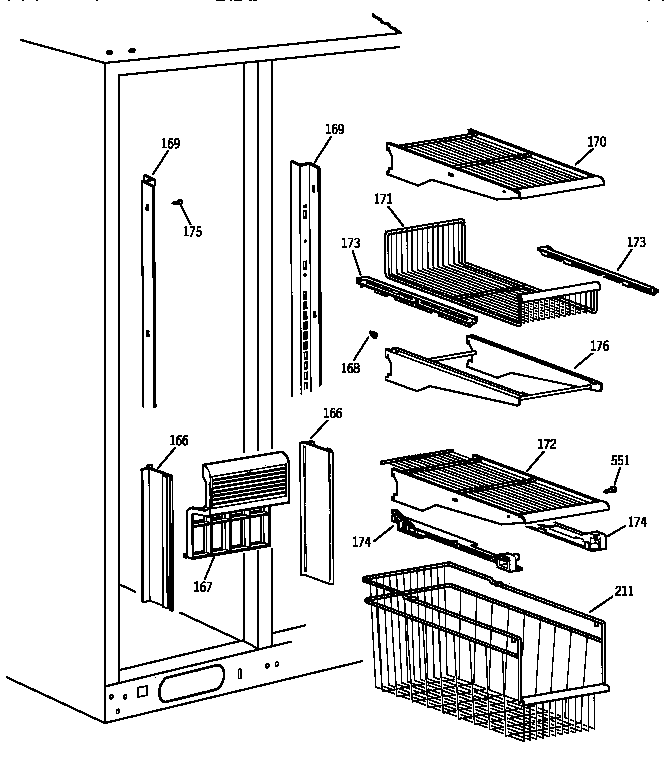GE TPG24BFZCBB freezer shelves diagram