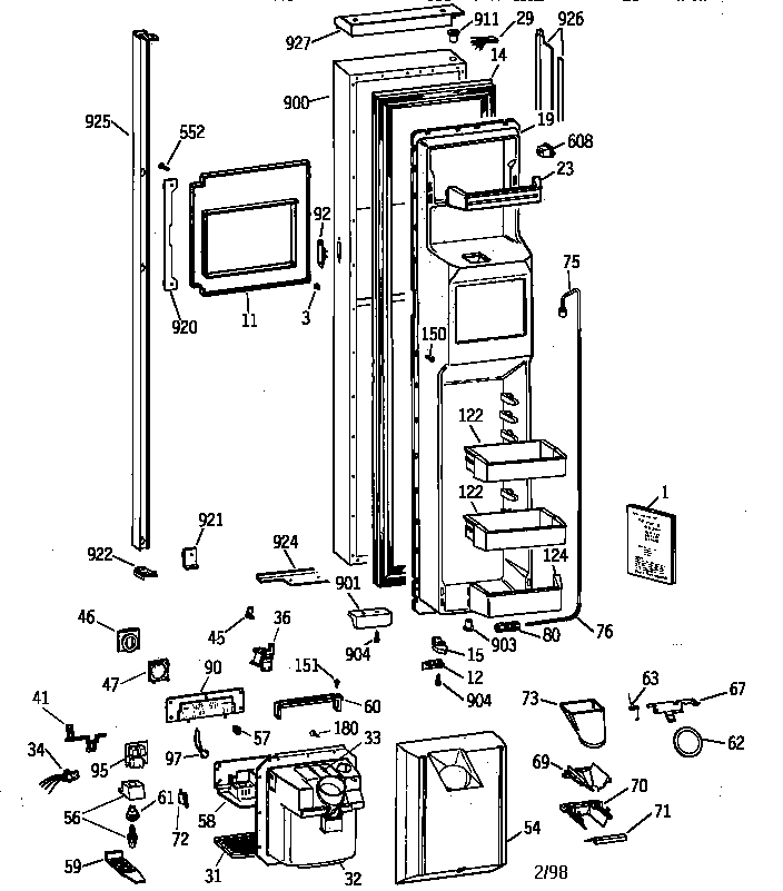 GE TPG24BFZCWW freezer door diagram