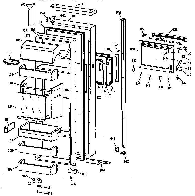 GE TPG24BFZCWW fresh food door diagram