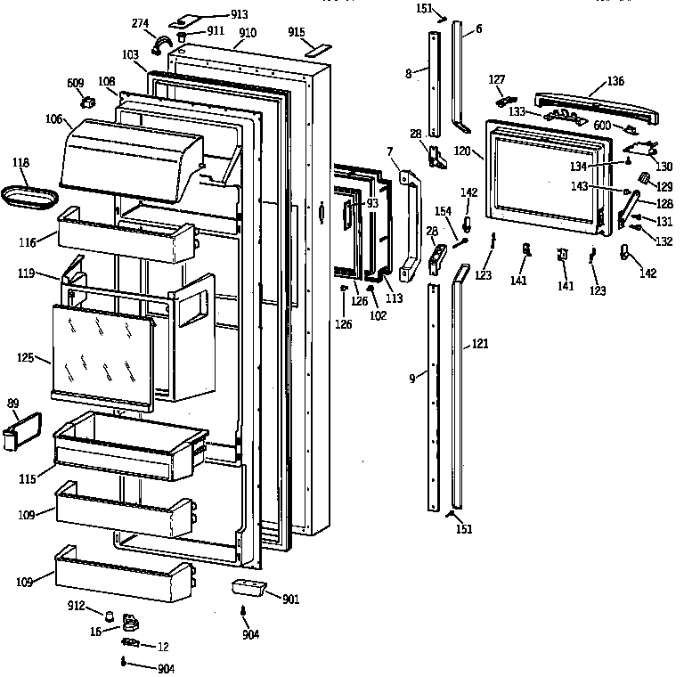 GE TPK24PFZCWW fresh food door diagram