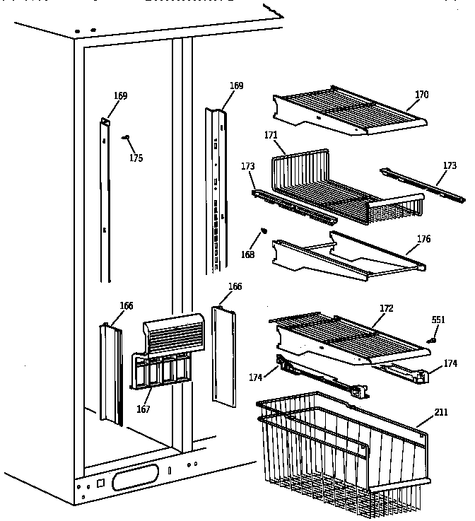 GE TPK24PFZCWW freezer shelves diagram