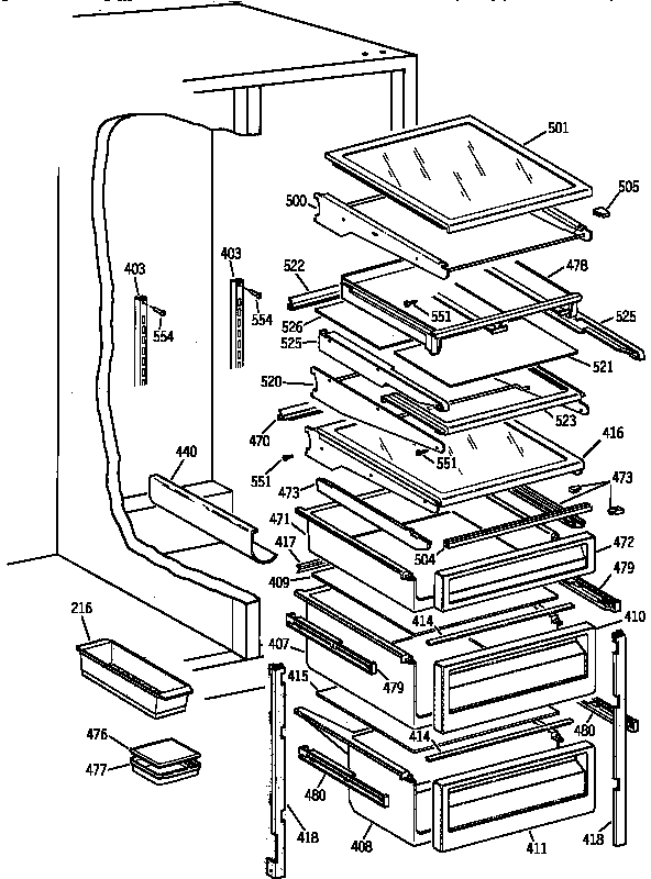 GE TPK24PFZCWW fresh food shelves diagram