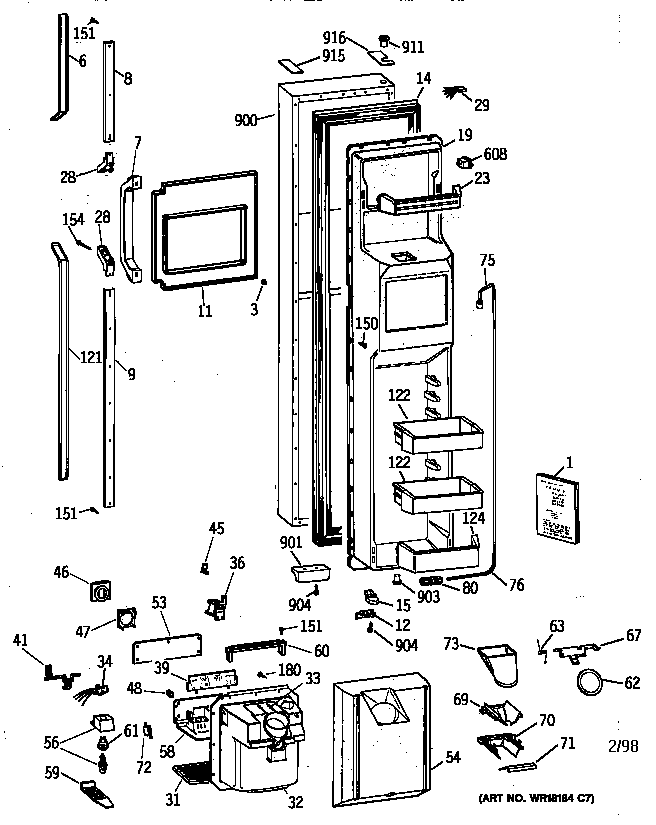 GE TPK24PRZCAA freezer door diagram