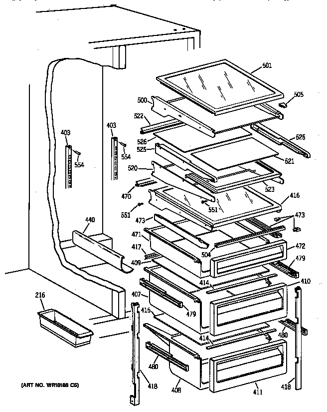 GE TPK24PRZCAA fresh food shelves diagram