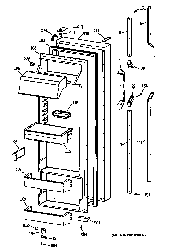 GE TPK24PRZCWW fresh food door diagram