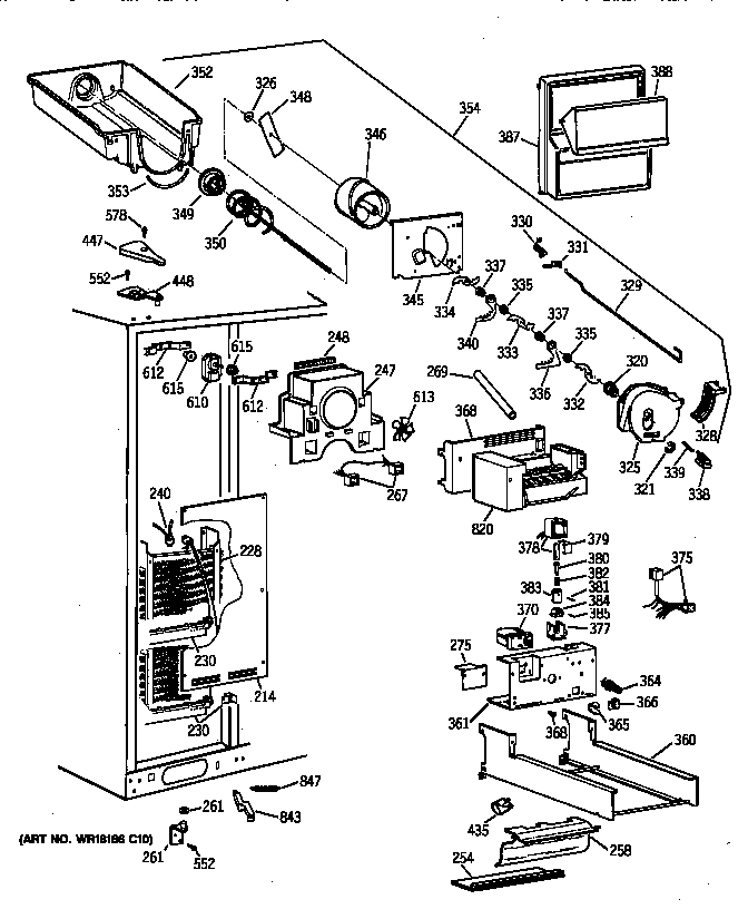 GE TPK24PRZCWW freezer section diagram