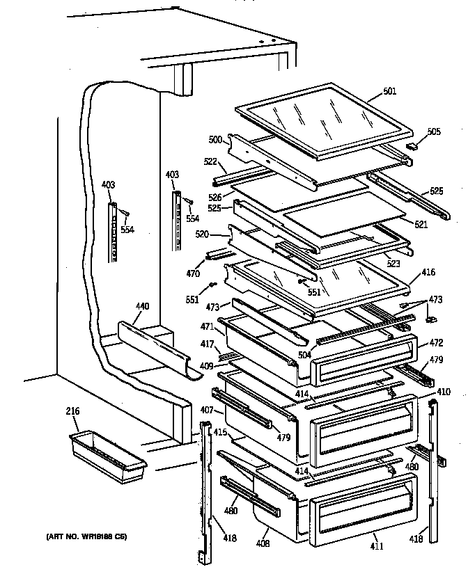 GE TPK24PRZCWW fresh food shelves diagram