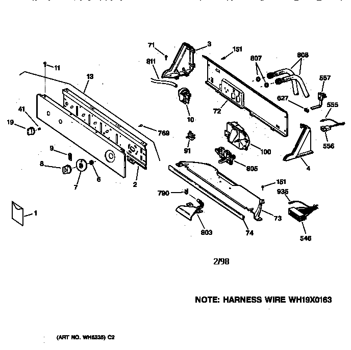 GE WCXR1070TAWW controls & backsplash diagram