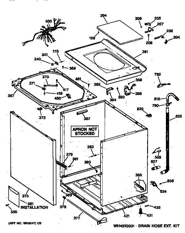 GE WCCB2050TAAC cabinet, cover & front panel diagram