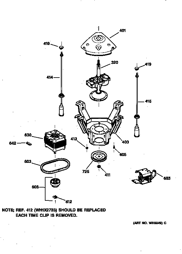 GE WCCB2050TAAC suspension, pump & drive components diagram