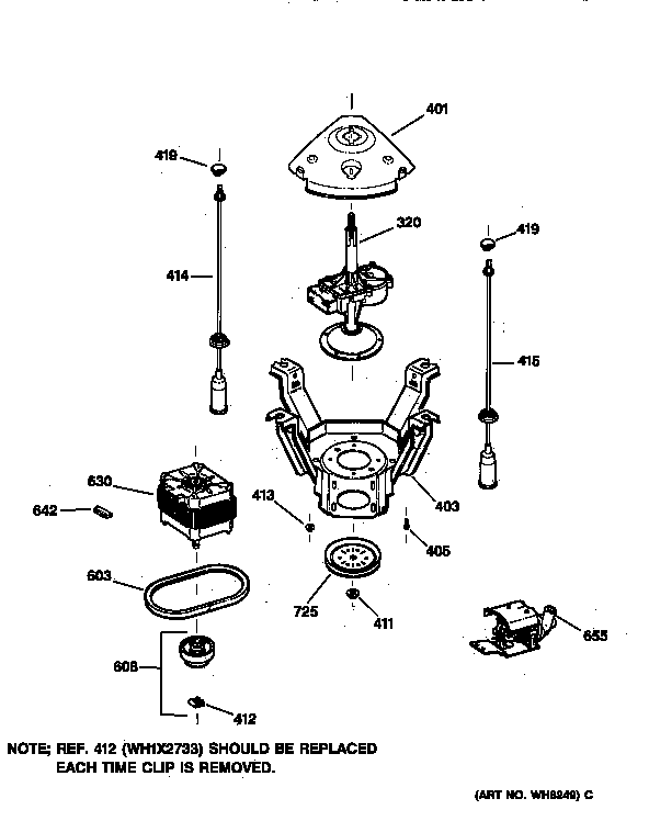 GE WCCB2050TAWC suspension, pump & drive components diagram