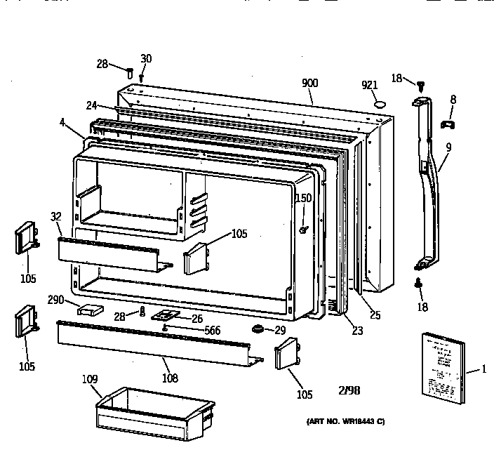 Kenmore 36378567893 freezer door diagram