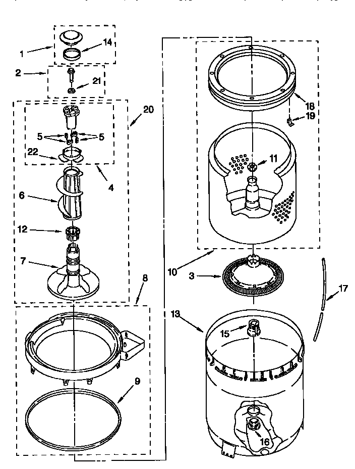 Kenmore 11028299890 agitator, basket and tub diagram