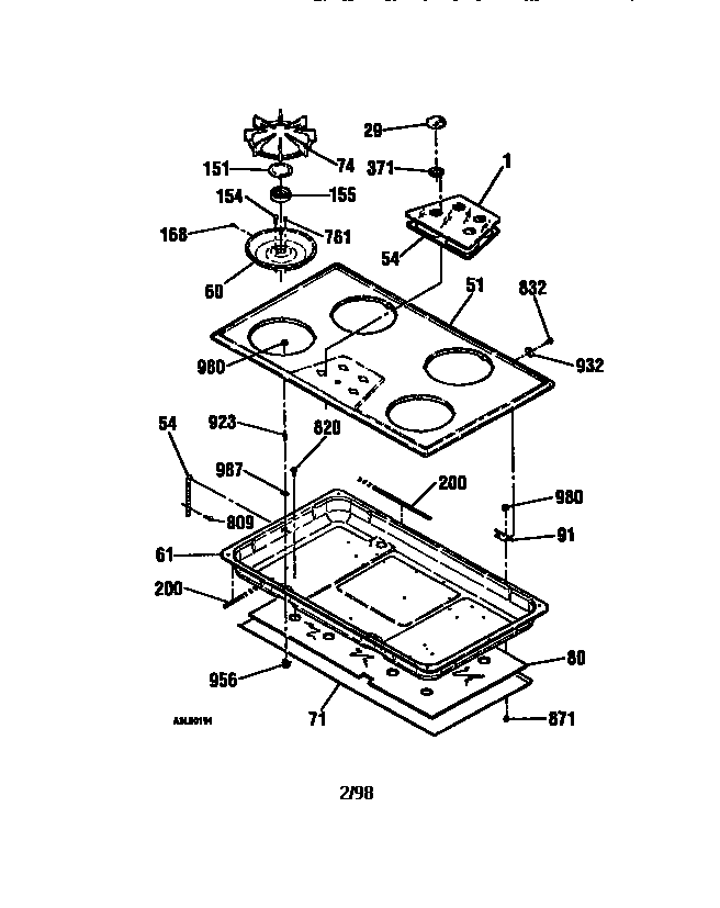 Kenmore 91133255591 main top section diagram