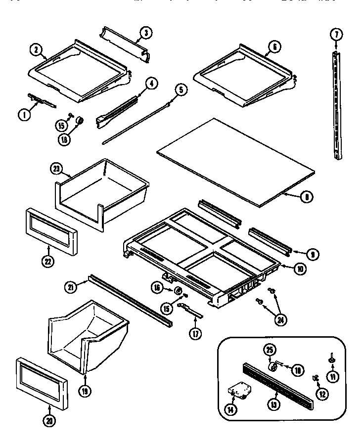 Maytag MTF2155BRN shelves and accessories diagram