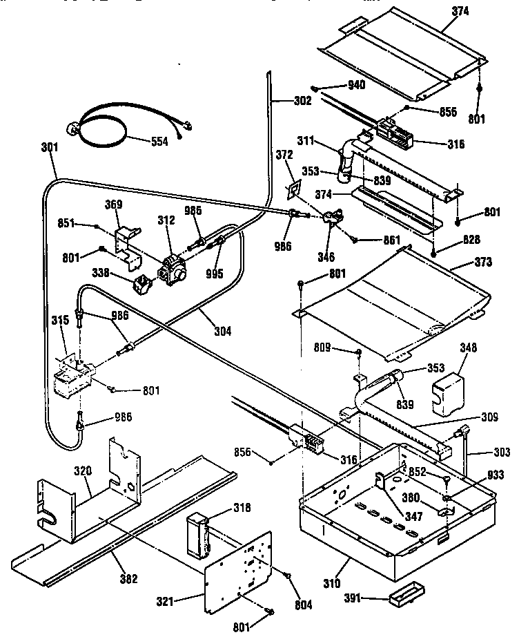 Kenmore 91136665790 oven burner section diagram
