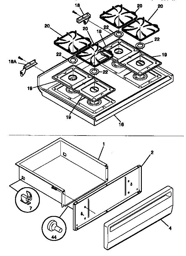 Frigidaire FGF353CASH top/drawer diagram
