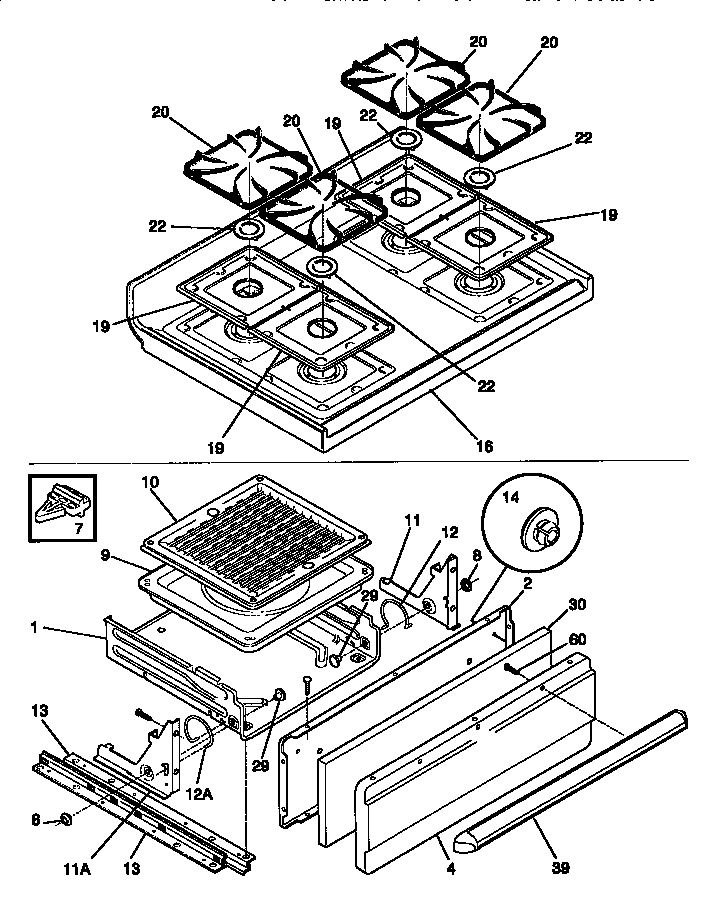 Frigidaire FGF333SAWJ top/drawer diagram