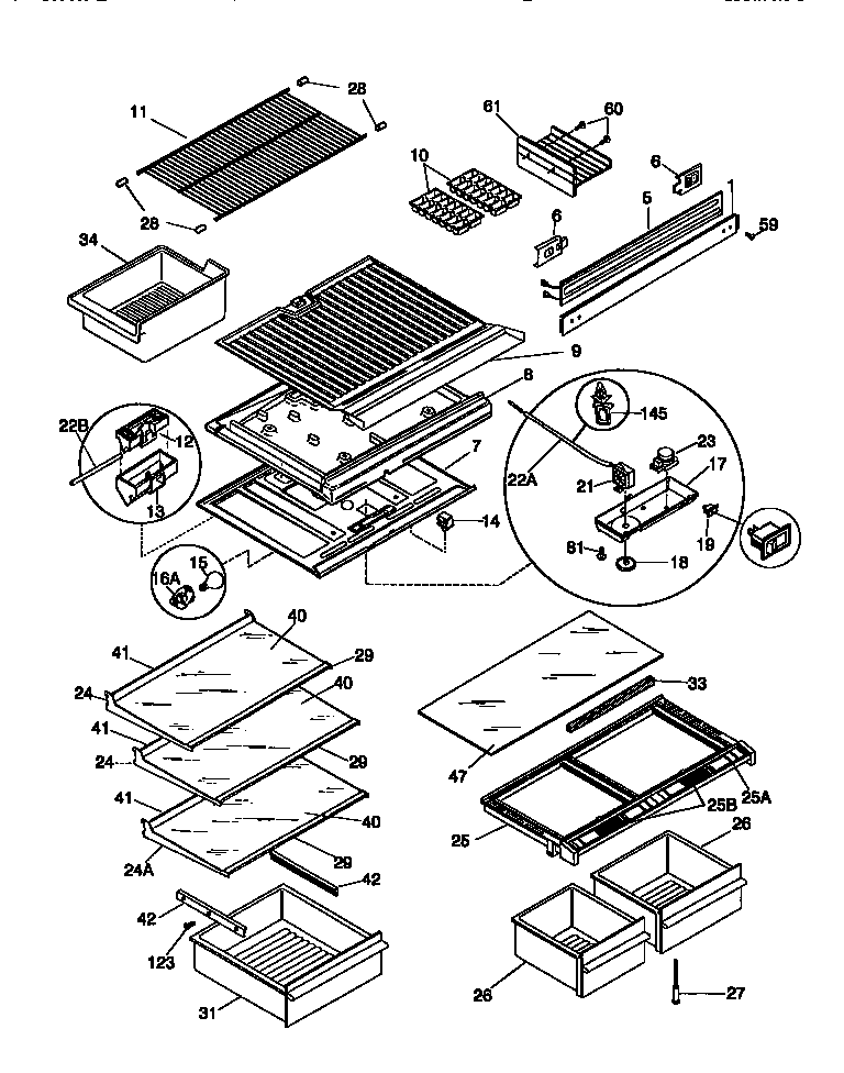 Frigidaire FRT21NNGD0 shelves/controls diagram