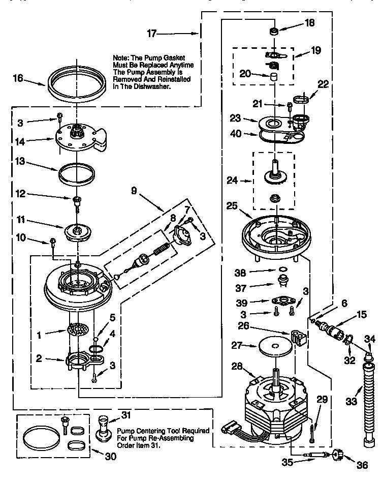Whirlpool DU920QWDB6 pump and motor diagram