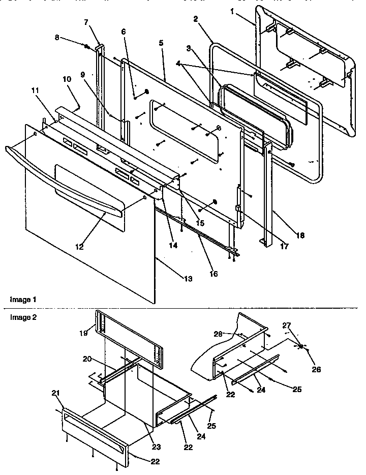Amana ARG7200L-P1143316NL oven door and storage door diagram