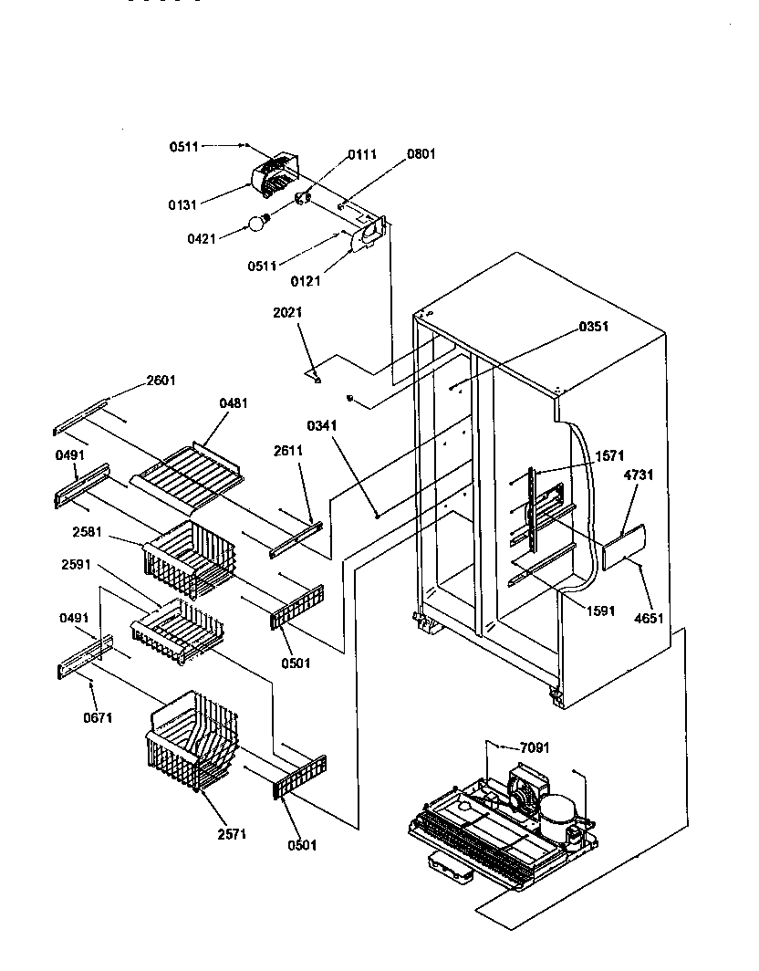Amana SRD27SE-P1190329WE freezer shelves and lights diagram