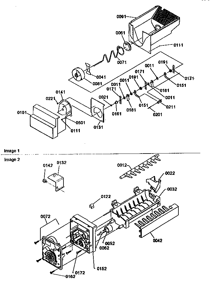 Amana SRD27SE-P1190329WE ice bucket auger/ice maker diagram
