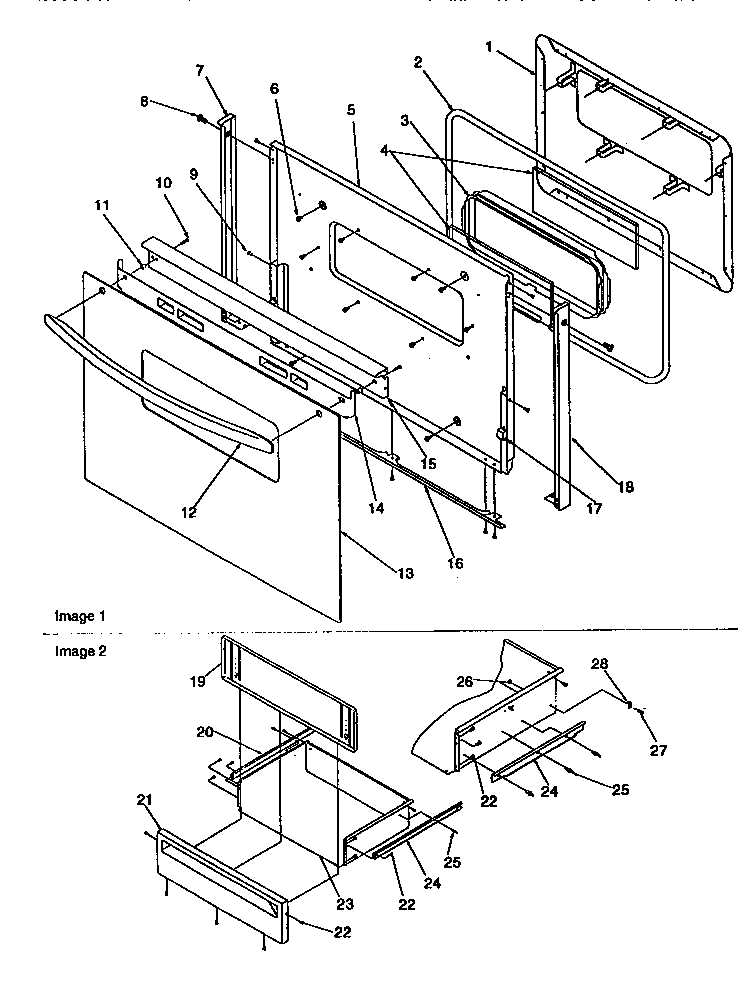 Amana ARG7301W-P1143330NWW oven door and storage door diagram