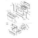Amana ART6110LL/P1143429NLL oven door and storage drawer diagram