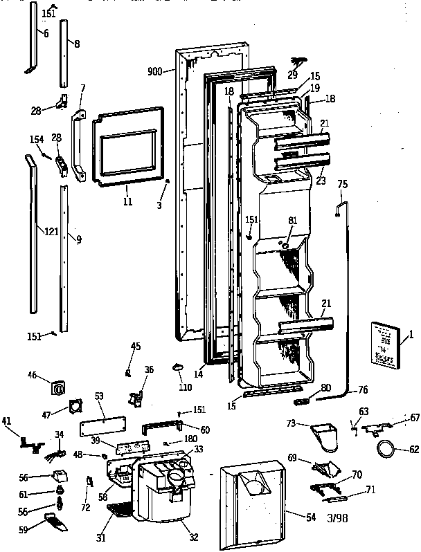 GE TFK25PRAAAA freezer door diagram