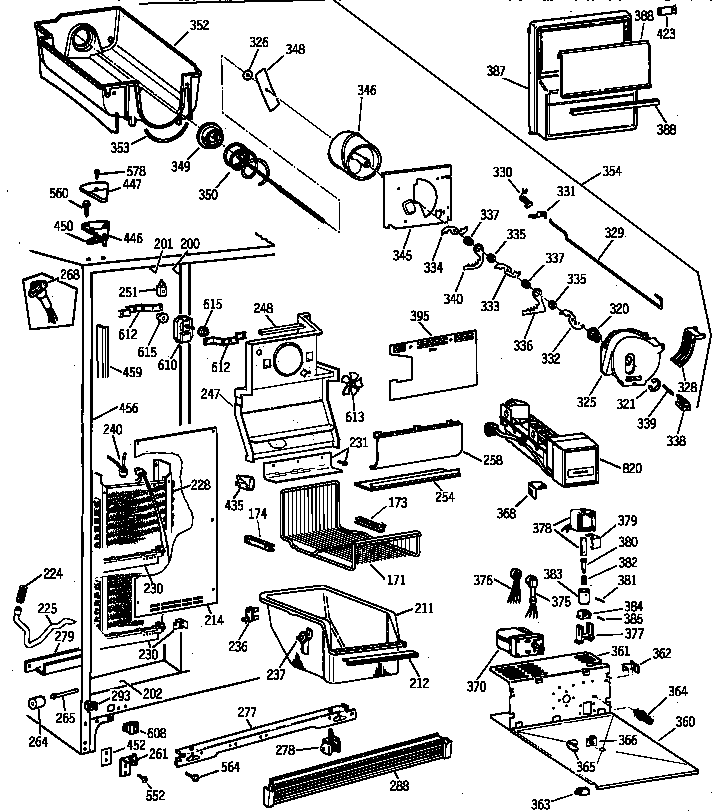 GE TFK25PRAAAA freezer section diagram
