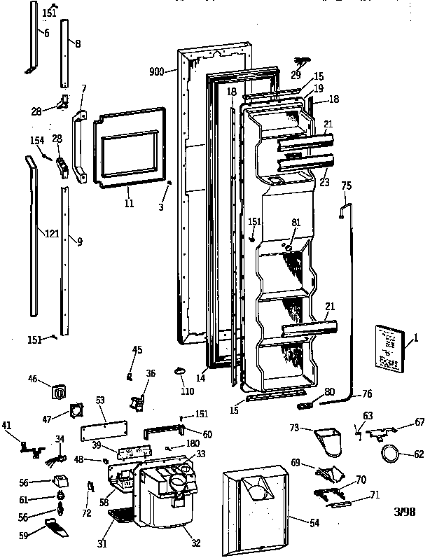 GE TFK25PRAAWW freezer door diagram