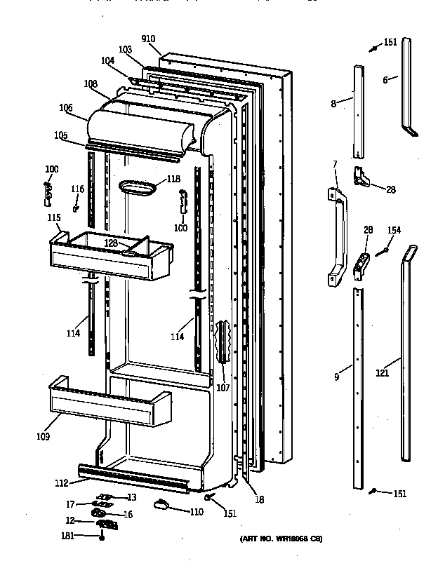 GE TFK25PRAAWW fresh food door diagram