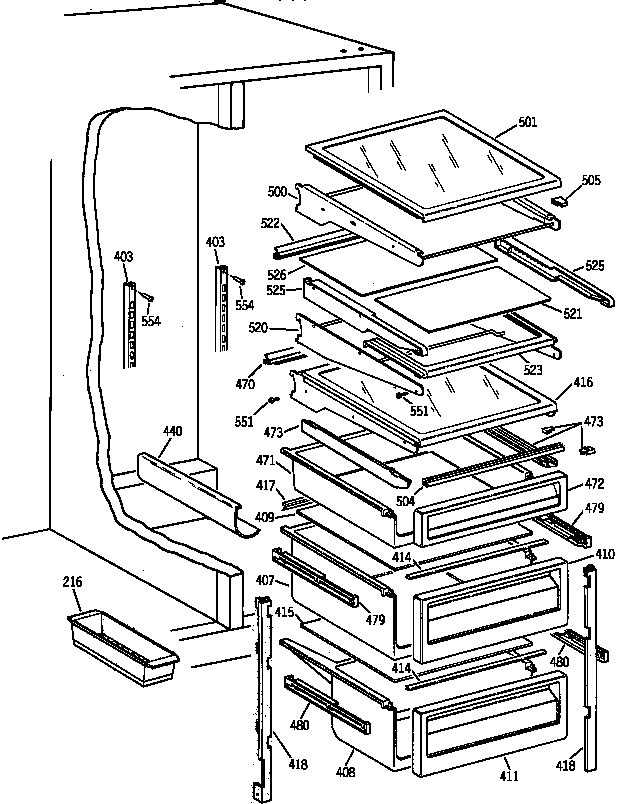 GE TFK25PRAAWW fresh food shelves diagram