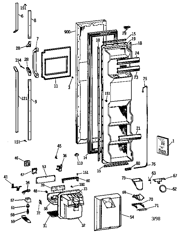 GE TFK22PRAAAA freezer door diagram