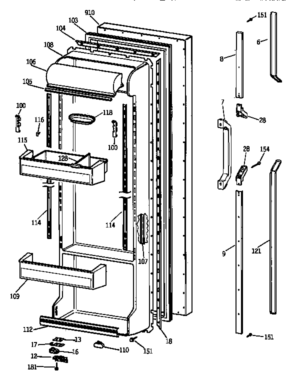 GE TFK22PRAAAA fresh food door diagram