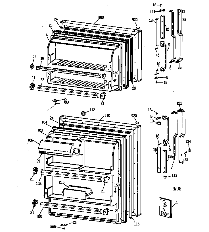 GE TBT14DAZFRWH doors diagram