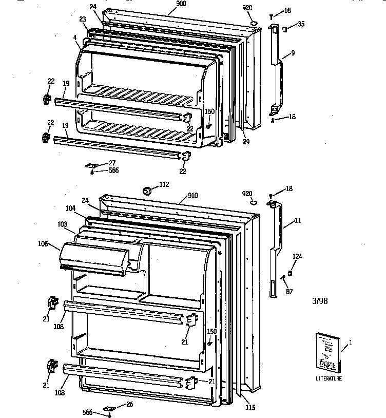 GE TBX16SSZGLWH doors diagram