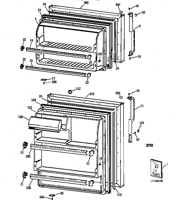 GE TBX16SSZGRWH doors diagram