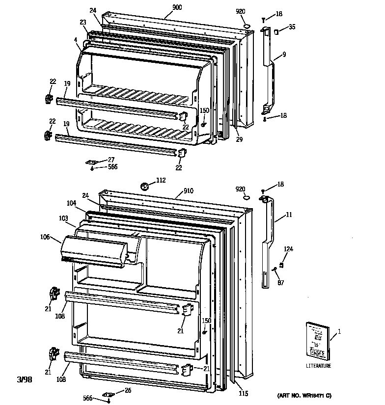 GE TBT14SAZGRAD doors diagram