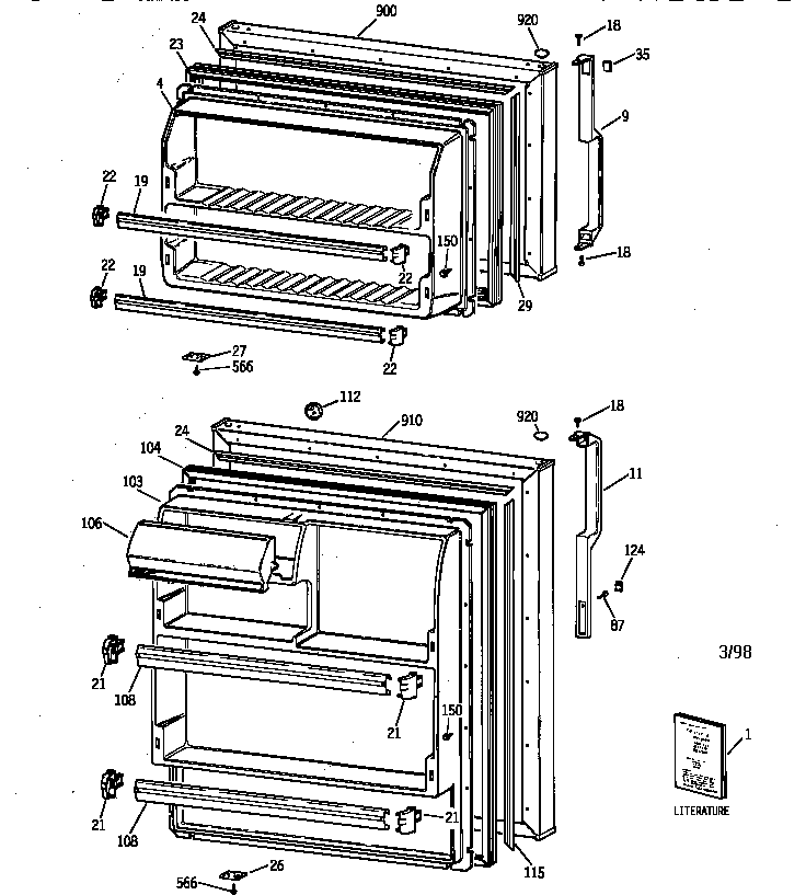 GE TBT14SAZGRWH doors diagram