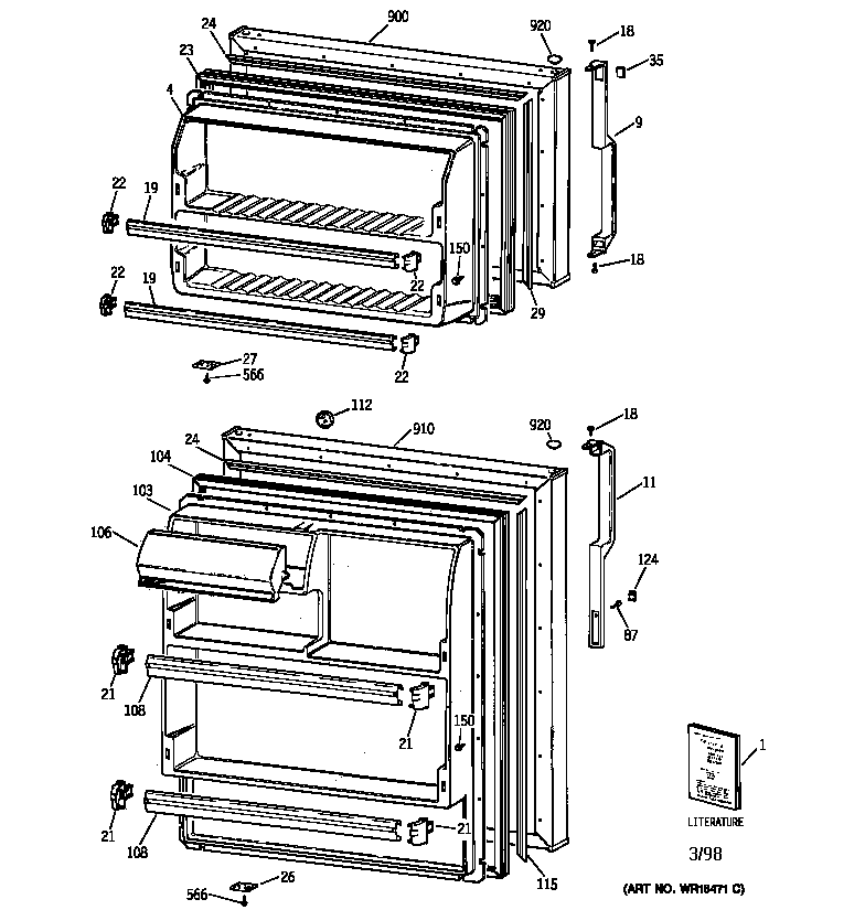 GE TBX14SIZGLWH doors diagram