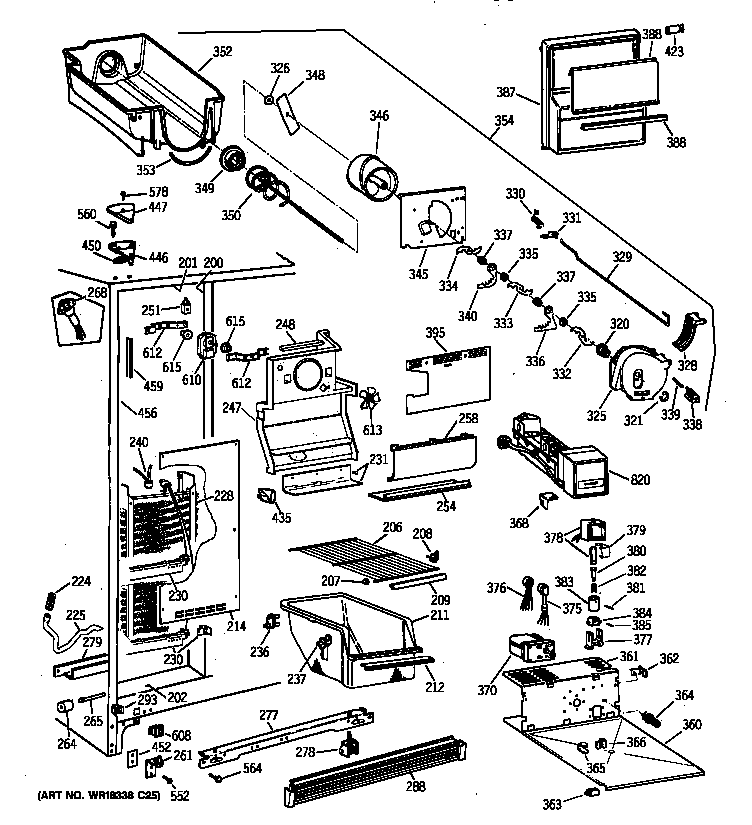 GE MSK25GRAAAA freezer section diagram