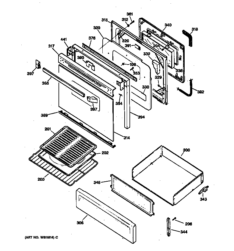 Kenmore 36275586890 door & drawer parts diagram