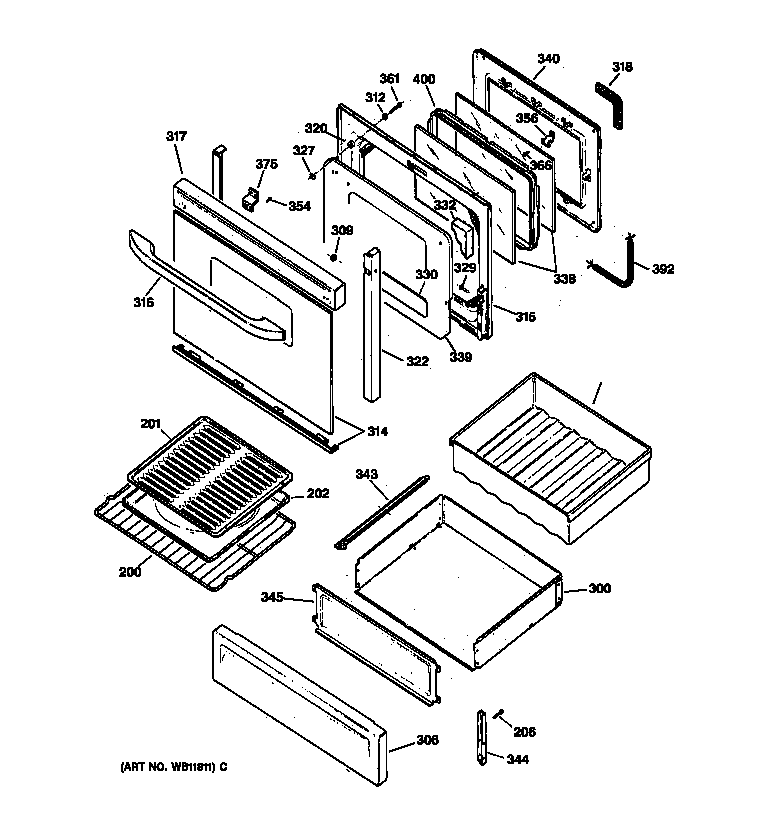 Kenmore 36275885890 door & drawer parts diagram