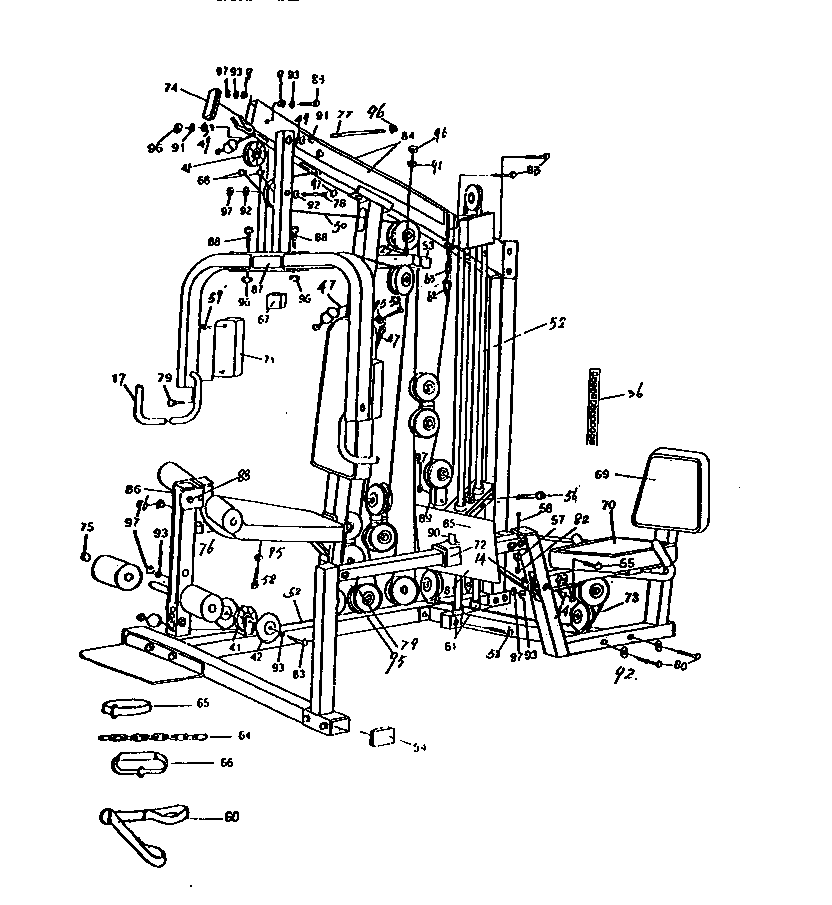 Gold's Gym G4393 hardware and pulleys diagram