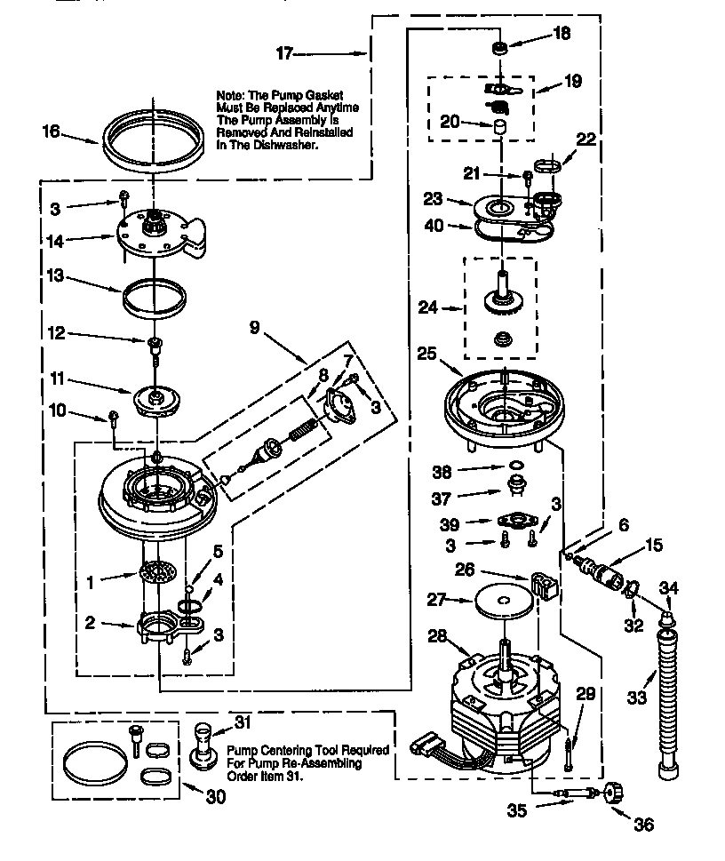 Whirlpool DU925QWDB6 pump and motor diagram