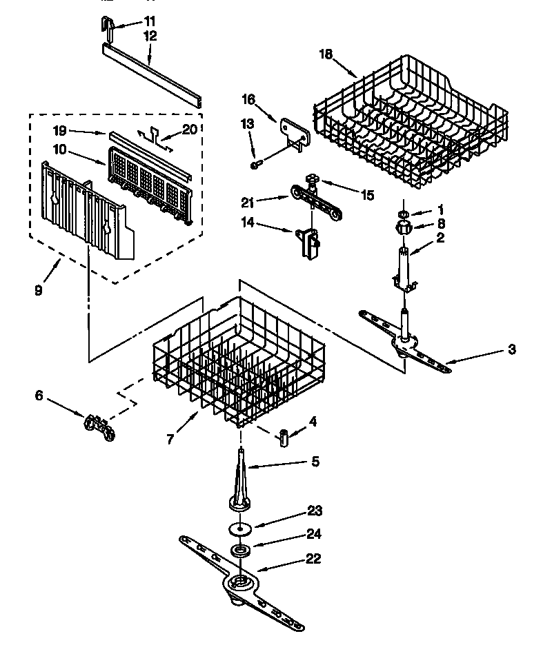 Whirlpool DU925QWDB6 dishrack diagram